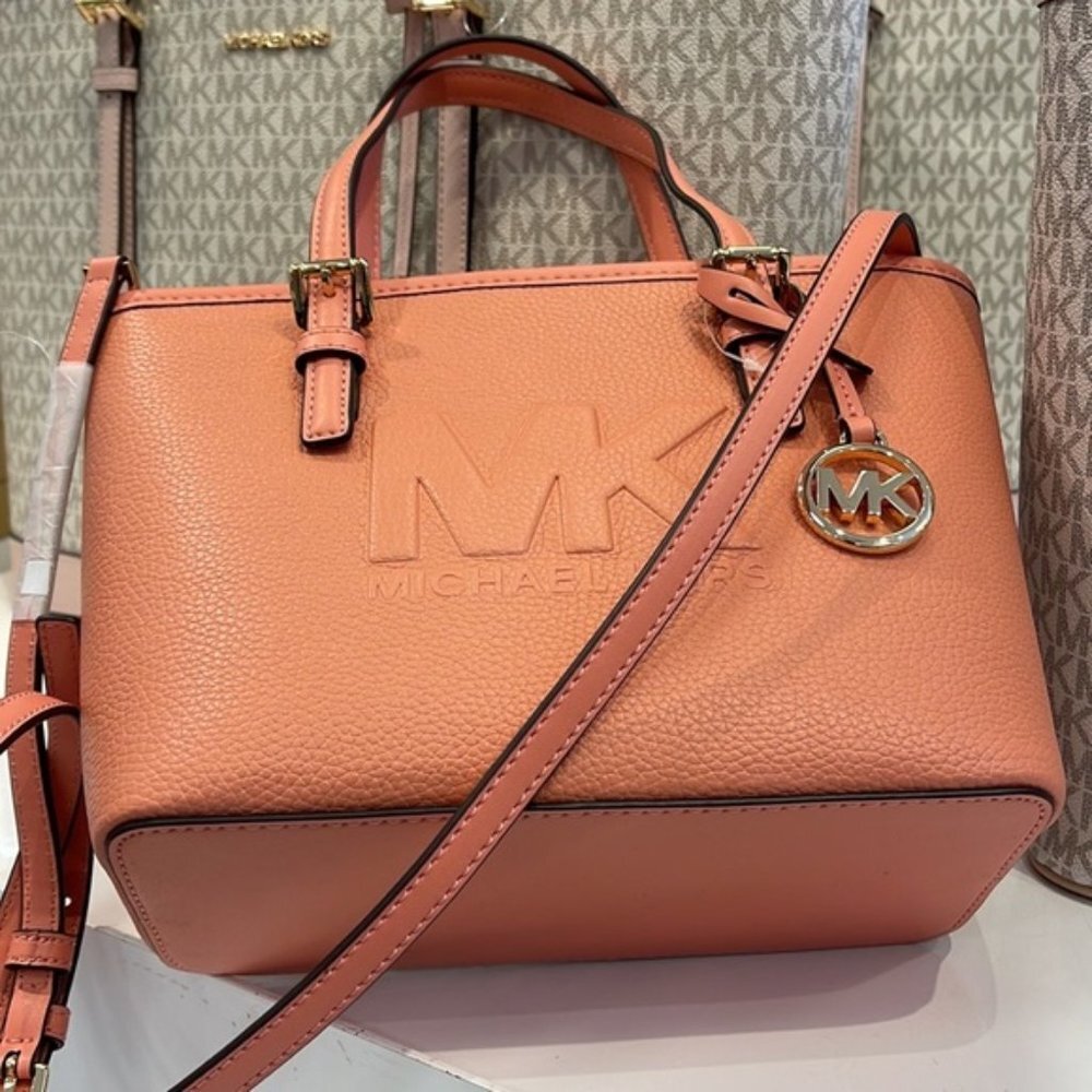 Michael Kors Jet Set Travel XS Embossed Pebbled Leather Tote Bag Sherbert - Picture 14 of 16